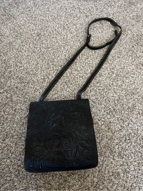 Patricia Nash Black Floral Embossed Crossbody Bag